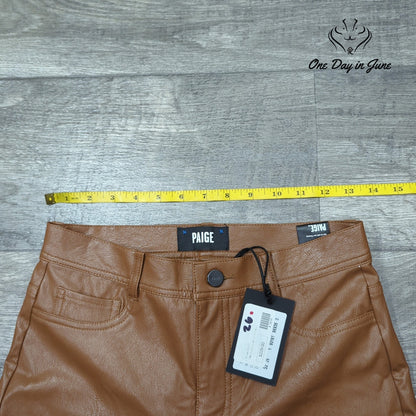Paige Claudine Ankle Flare Faux Leather Pants Cognac Brown NWT Size 26 (2)
