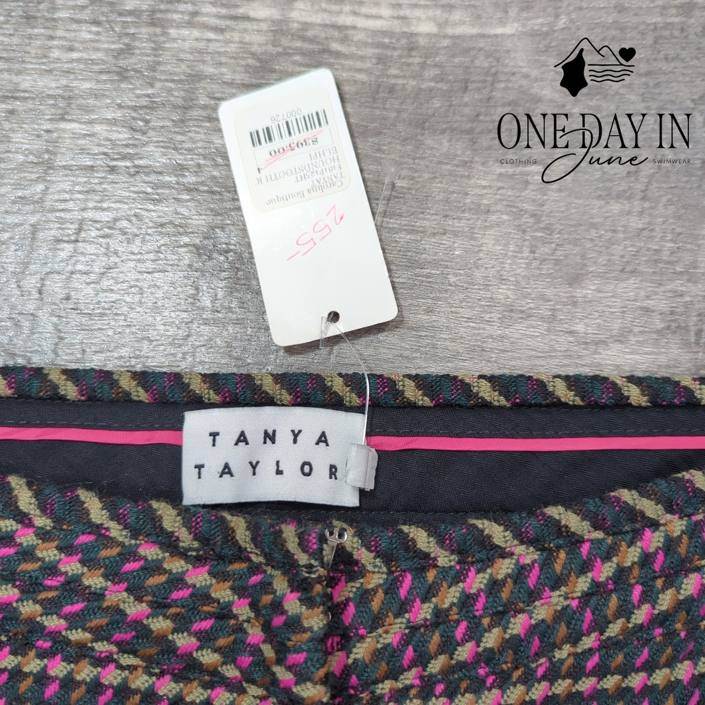 Tanya Taylor Ryan Pants Houndstooth Pink Green Zip Pockets NWT Size 4