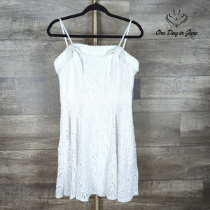 City Studio White Floral Lace Fit Flare Mini Dress Spaghetti Strap NWT Size 13