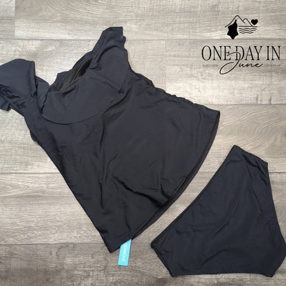 Yonique Ruffle One Shoulder Tankini Swimsuit Size XL