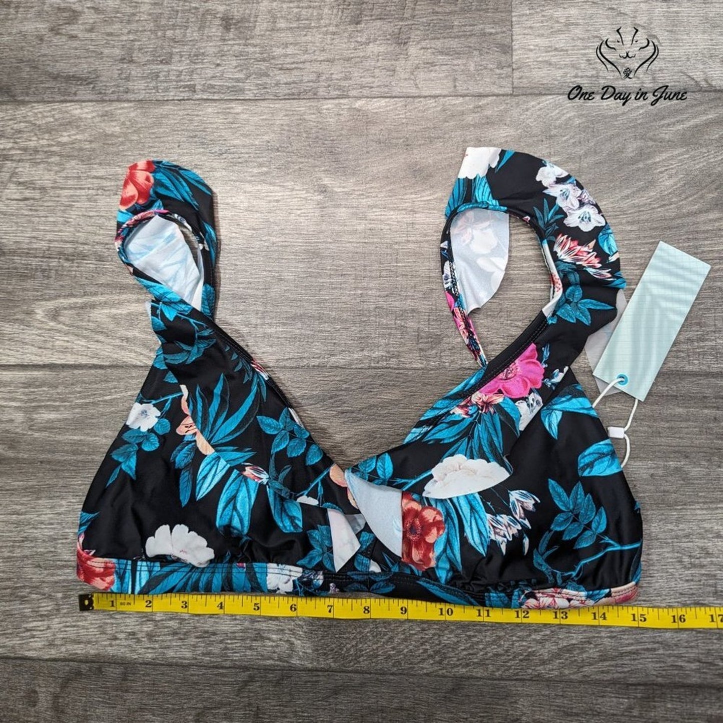 Coastal Blue Ruffle Strap Bikini Top Size L