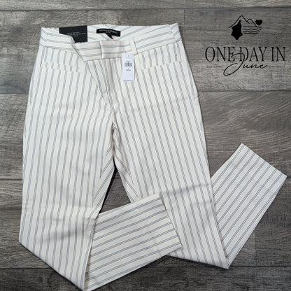 Banana Republic Modern Sloan Pants Ivory Black Pinstripe NWT Size 0P