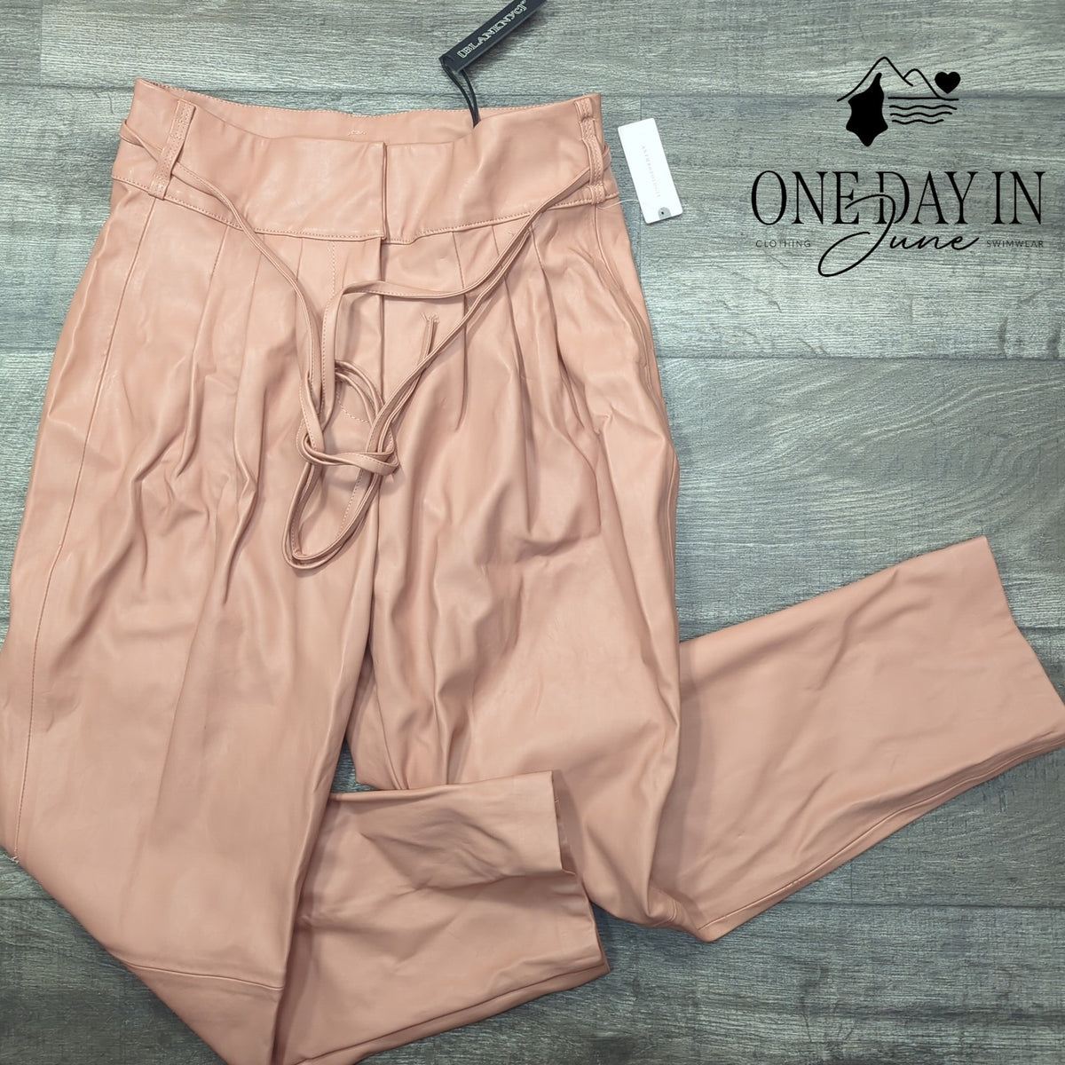 BlankNYC Faux Leather High Rise Pleated Tie Waist Pants Peach Pink NWT Size 6