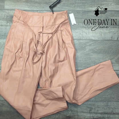 BlankNYC Faux Leather High Rise Pleated Tie Waist Pants Peach Pink NWT Size 6