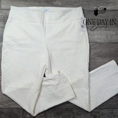 Crown & Ivy Tech Stretch Leopard Jacquard Ankle Pants Ivory NWT Size 14