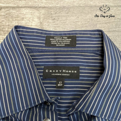 Crazy Horse Stiped Button Down Dress Shirt 100% Cotton Size 17 (36-37)