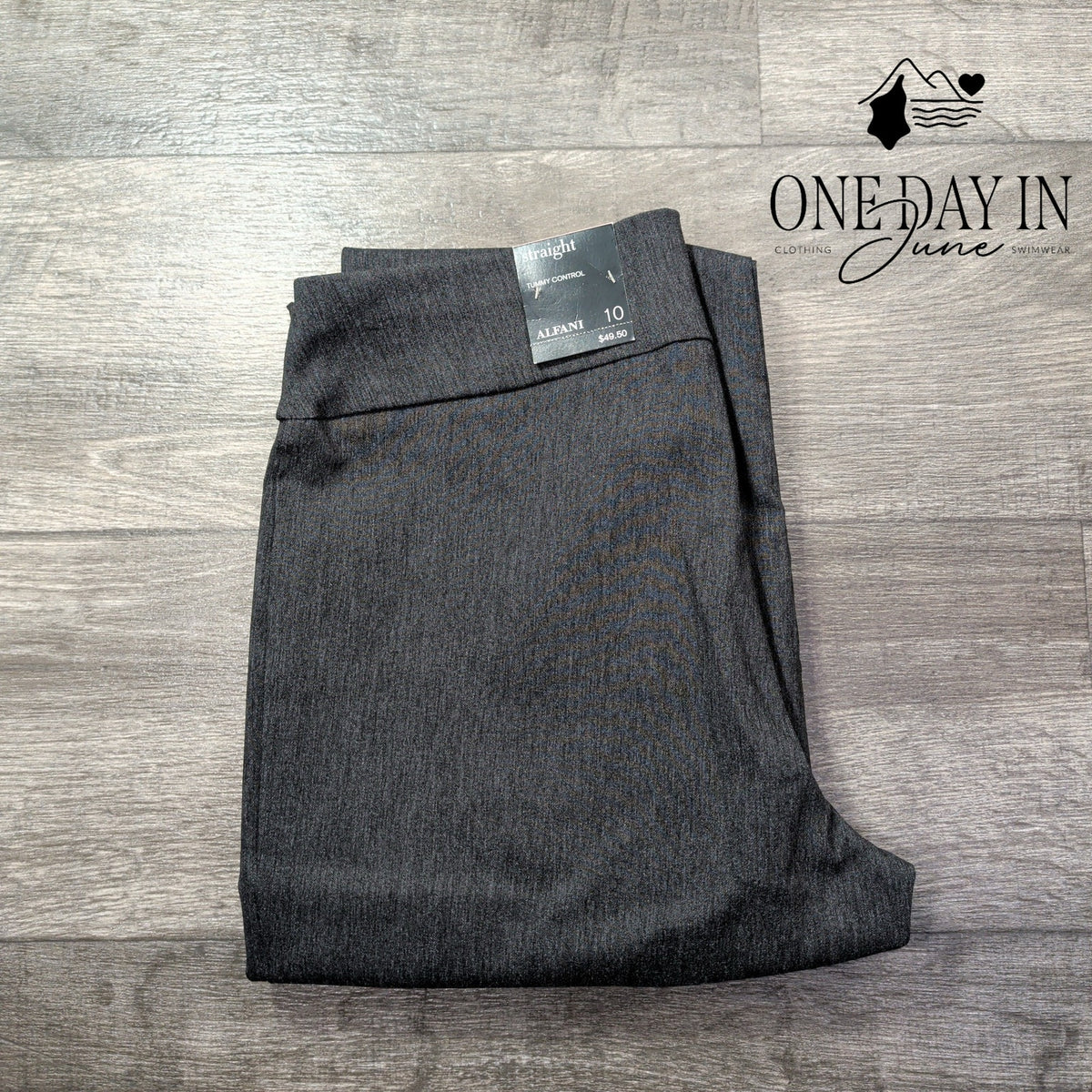 Alfani Tummy Control Straight Leg Dress Pants Dark Heather Gray NWT Size 10