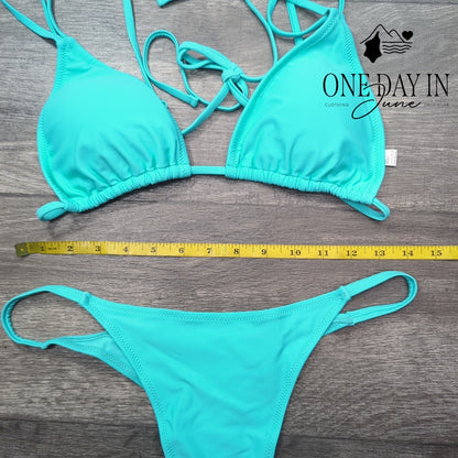 Adisputent Adjustable Triangle Bikini Swimsuit Turquoise Strappy Size L
