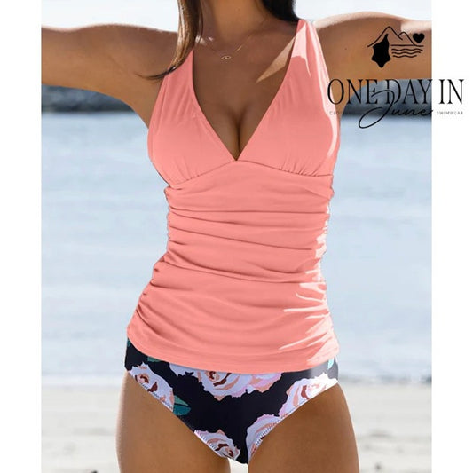 Beachsissi V Front Tummy Control Tankini Swimsuit Size L