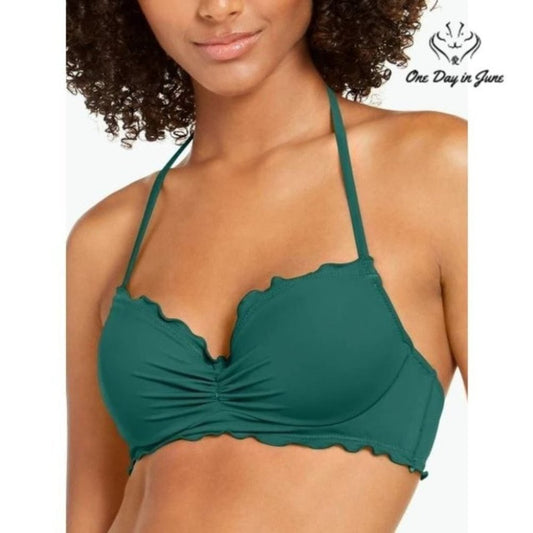 SunDazed Nixie Ruffle Edge Underwire Halter Bikini Top Green Size 36C