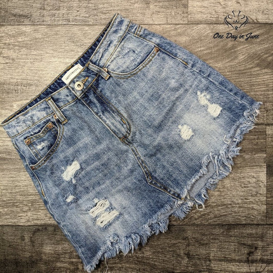 Dance & Marvel Juniors Distressed Hem Denim Skirt Size S