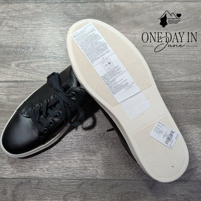 Banana Republic Black Leather Low Top Lace Up Sneakers White Sole Size 9