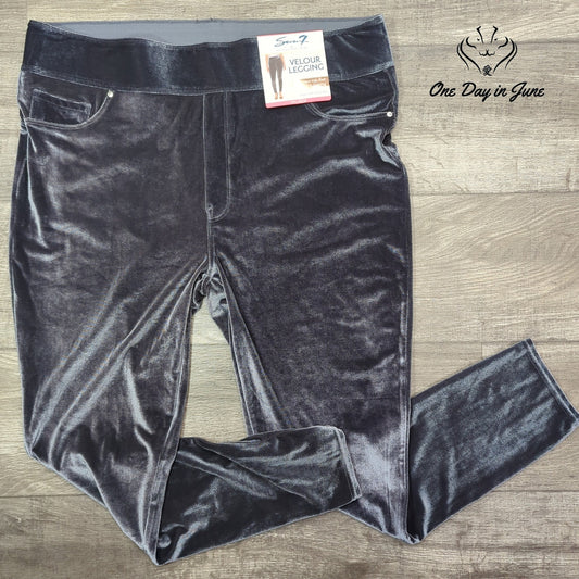 Seven7 Velour Leggings Charcoal Gray Pull On Stretch Pants NWT Size XXL