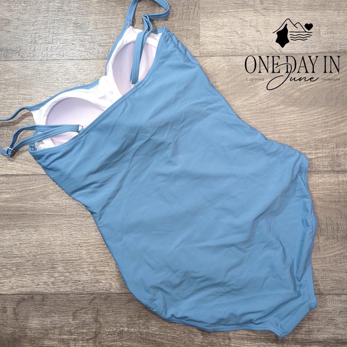 Eomenie Tummy Control One Piece Swimsuit Blue Ruched Square Neck NWT Size M