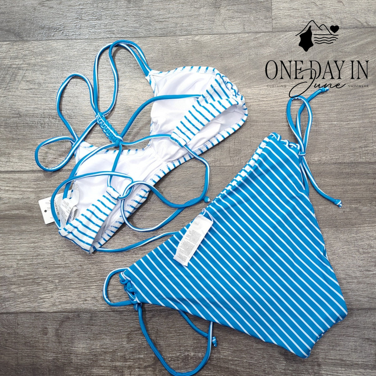 Cupshe Blue White Striped Braided Back Reversible Bikini Swimsuit NWT Size S