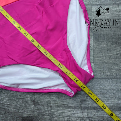Eomenie One Shoulder One Piece Swimsuit Pink Ombre Colorblock NWT Size M