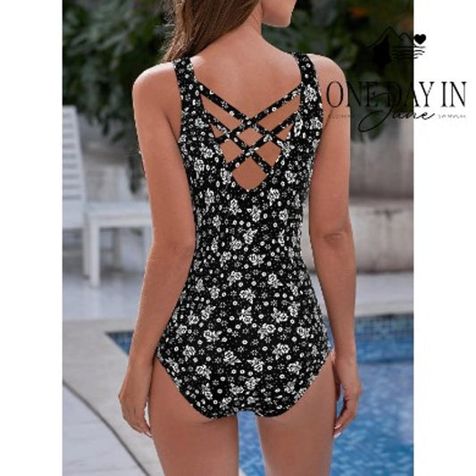 CharmLeaks Floral Cage Back One Piece Swimsuit Size XL