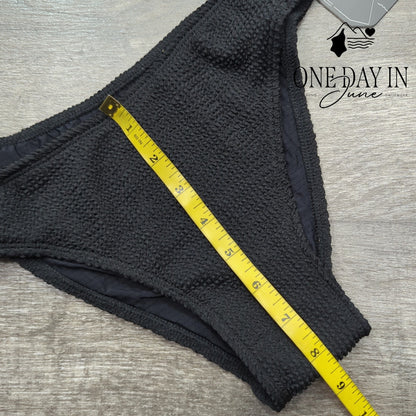 Soly Hux Black Smocked Textured Crop Bikini 2 Piece Swimsuit NWT Size XS