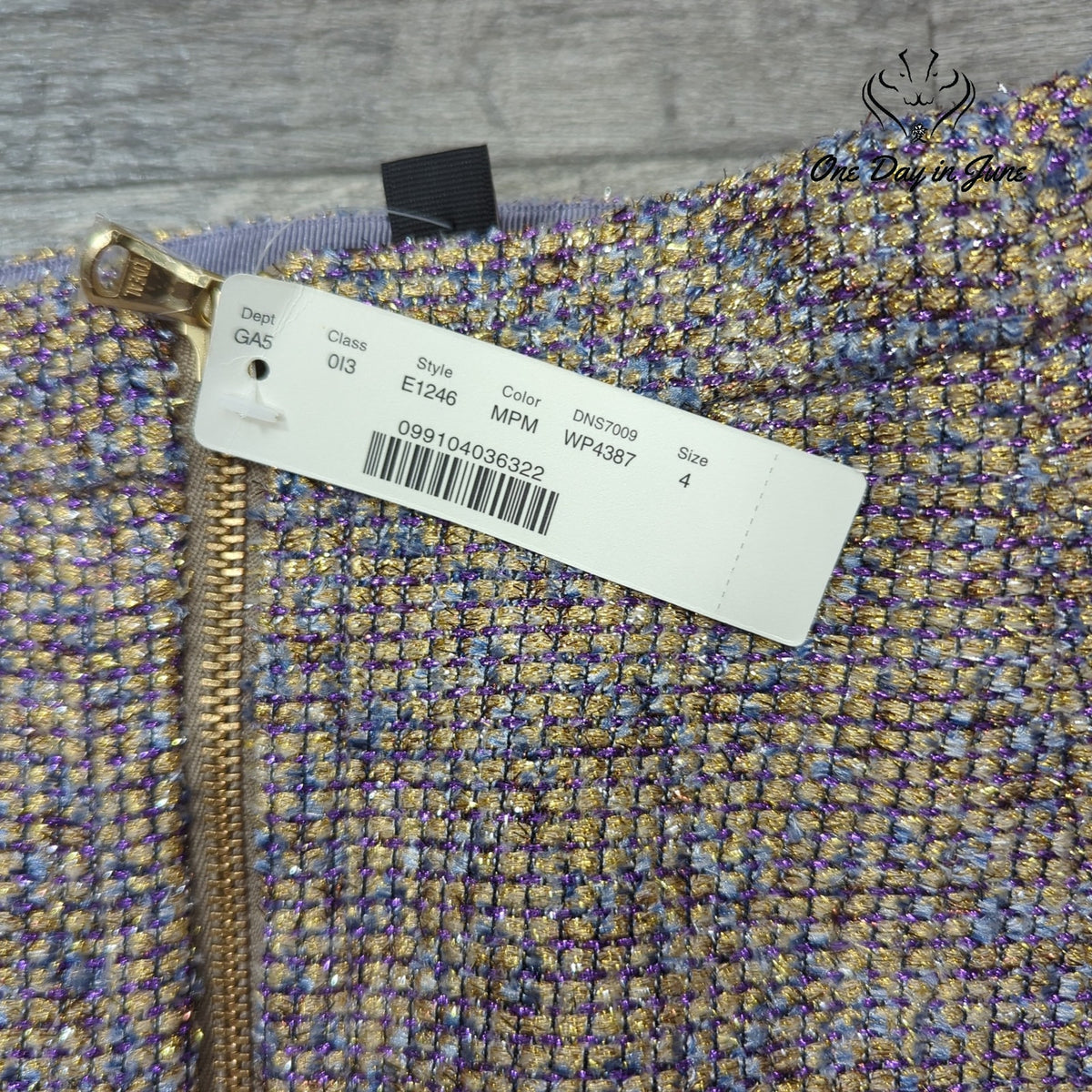 J.Crew Sparkle Tweed Pencil Skirt Purple Gold Metallic Front Zip NWT Size 4