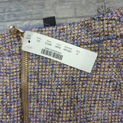 J.Crew Sparkle Tweed Pencil Skirt Purple Gold Metallic Front Zip NWT Size 4