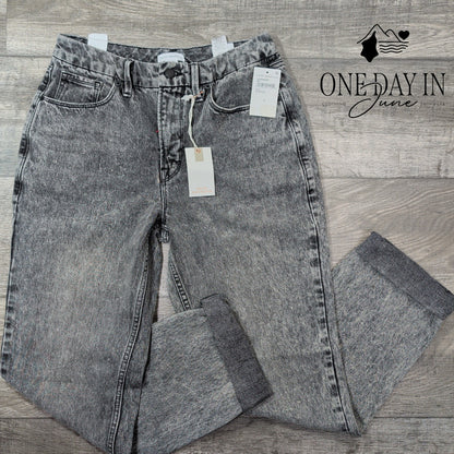 Good American Good Legs Mom Jeans Black Gray High Rise Straight NWT Size 6 (28)