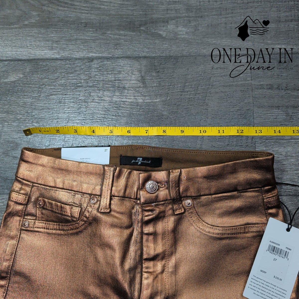 7 For All Mankind High Waist Ankle Skinny Jeans Bronze Metallic NWT Size 4 (27)