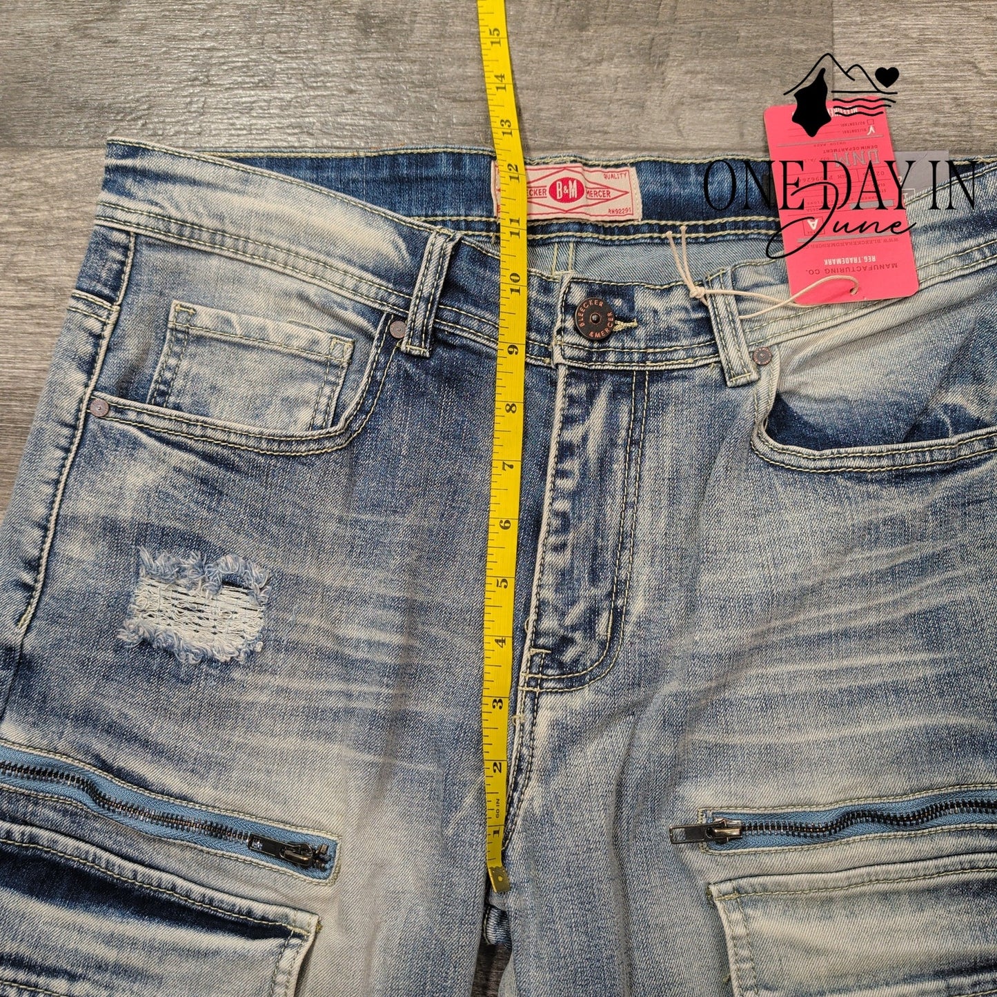 Bleeker & Mercer Slim Fit Cargo Moto Jeans Distressed Zipper NWT Size 32X32