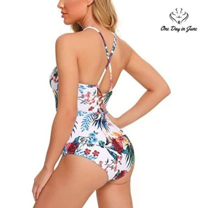 Finwanlo Criss Cross Lace Up One Piece Swimsuit Size XL