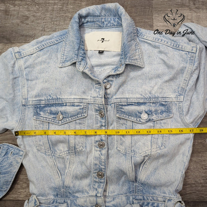 7 For All Mankind Denim Jumpsuit Light Wash Long Sleeve Wide Leg Size XS