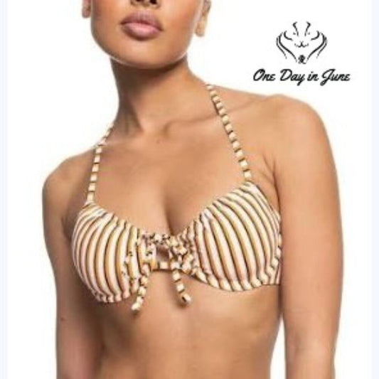 Roxy Printed Beach Classics Underwire Bikini Top Striped NWT $45 Size XS