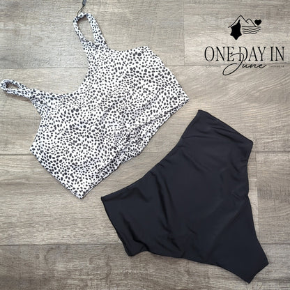 Zaful Dalmation Crop High Waist Bikini Swimsuit Size M