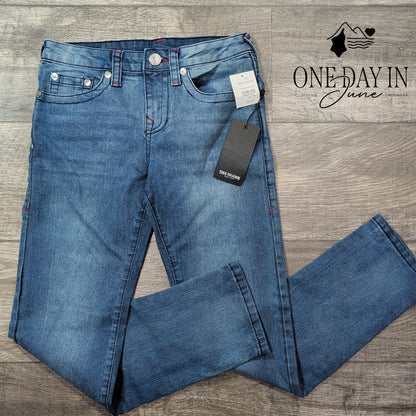 True Religion Girls Geno Slim Leg Jeans Bahama Blue Wash NWT Size 14