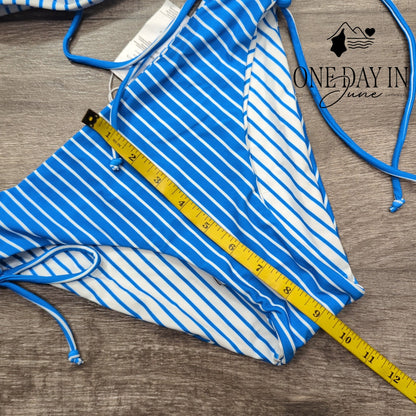 Cupshe Blue White Striped Braided Back Reversible Bikini Swimsuit NWT Size S