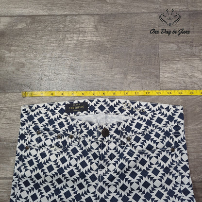 J.Crew Toothpick Skinny Ankle Jeans Navy White Geometric Print Size 2