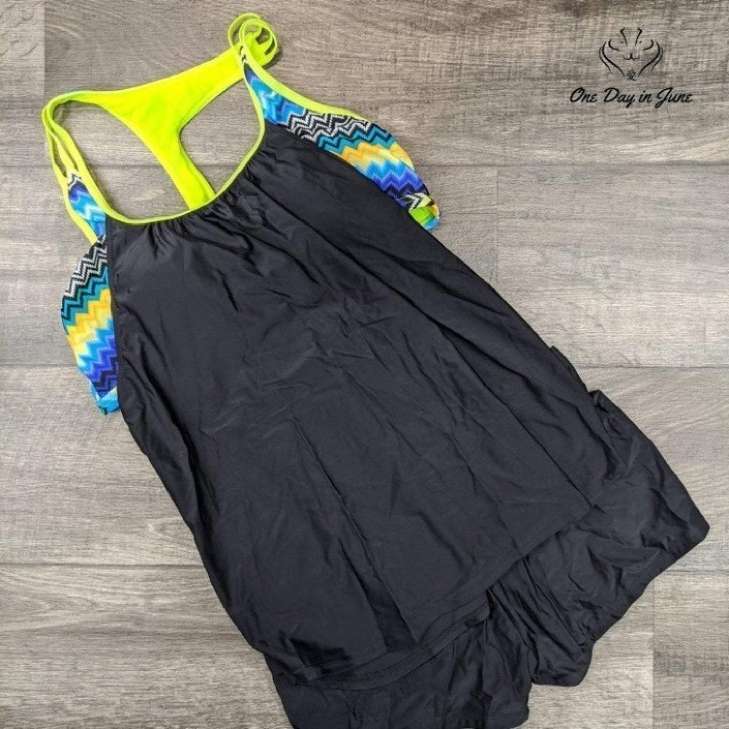 Dokotoo Blouson Striped Strappy T-Back Push up Tankini Size L