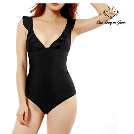 Soyml Ruffle Tummy Control Criss Cross Tie Back One Piece Size S