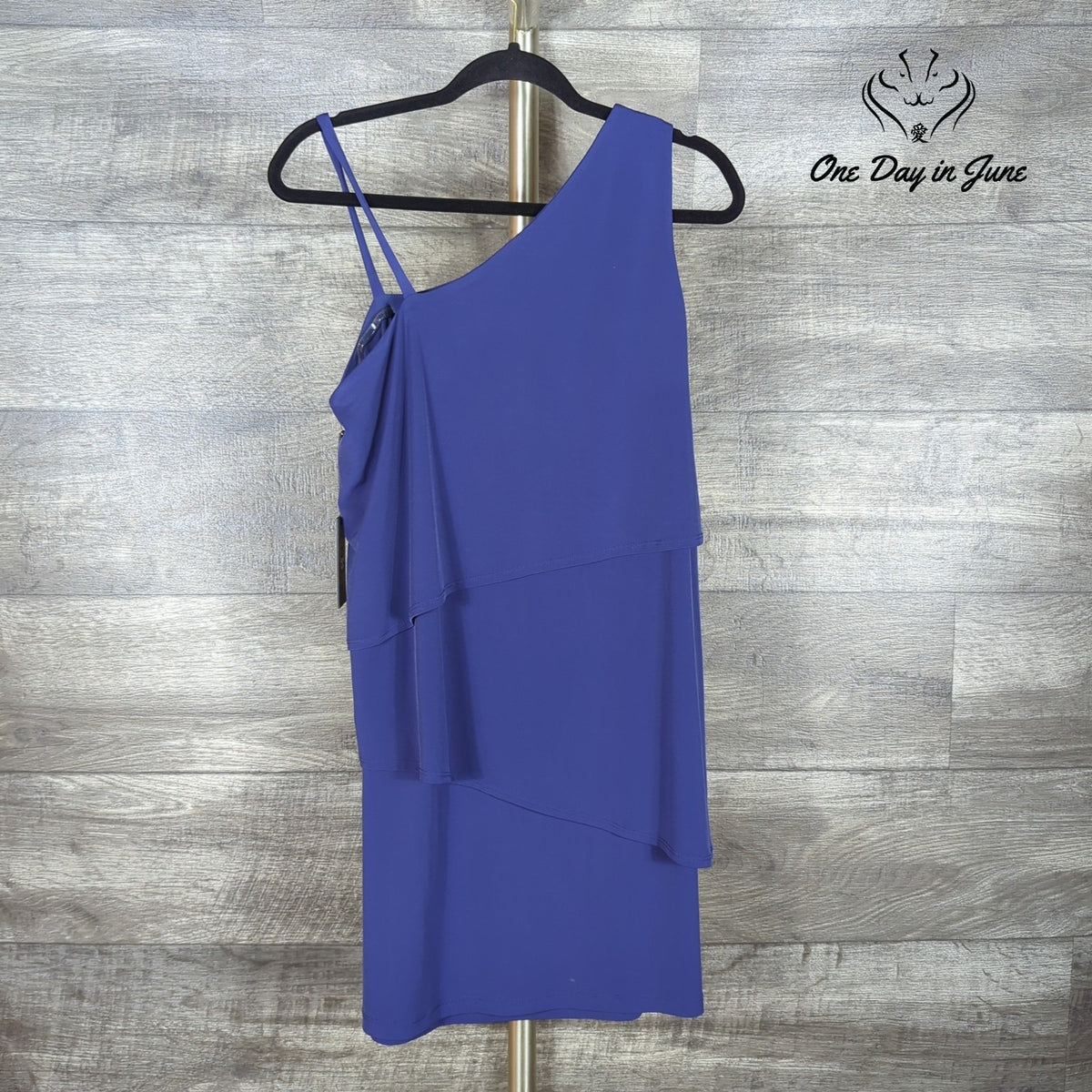 Vince Camuto One Shoulder Tiered Ruffle Cocktail Mini Dress Navy NWT Size 8