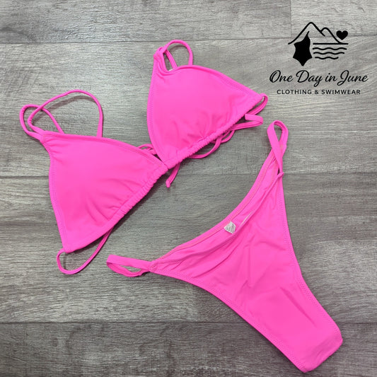 Pink Queen Tie Back Triangle Thong Bikini Swimsuit Size L