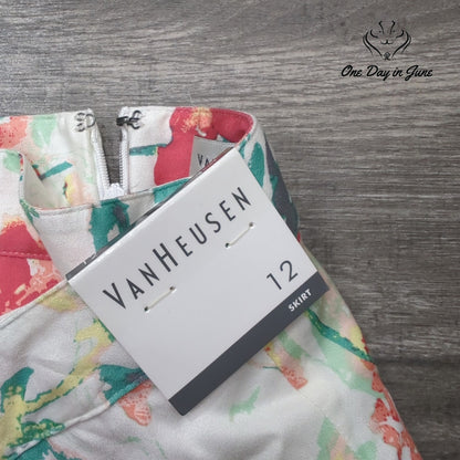 Van Heusen Floral Knee Length Pencil Skirt White Coral Green NWT Size 12