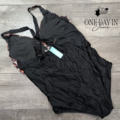 Aqua Eve Plus Size Tummy Control Cross Back One Piece Swimsuit Size 18W