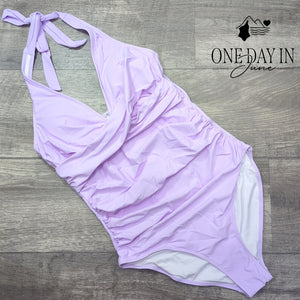 Suuksess Cross Front Halter One Piece Swimsuit Lavender NWT Size M