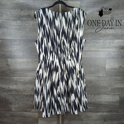 BR Banana Republic Ikat Fit Flare Dress Black White V Neck NWT Size 16