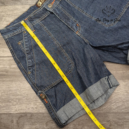 RF Jeans Slub Denim Cuffed Jean Shorts Blue Orange Stitch NWT Size 6