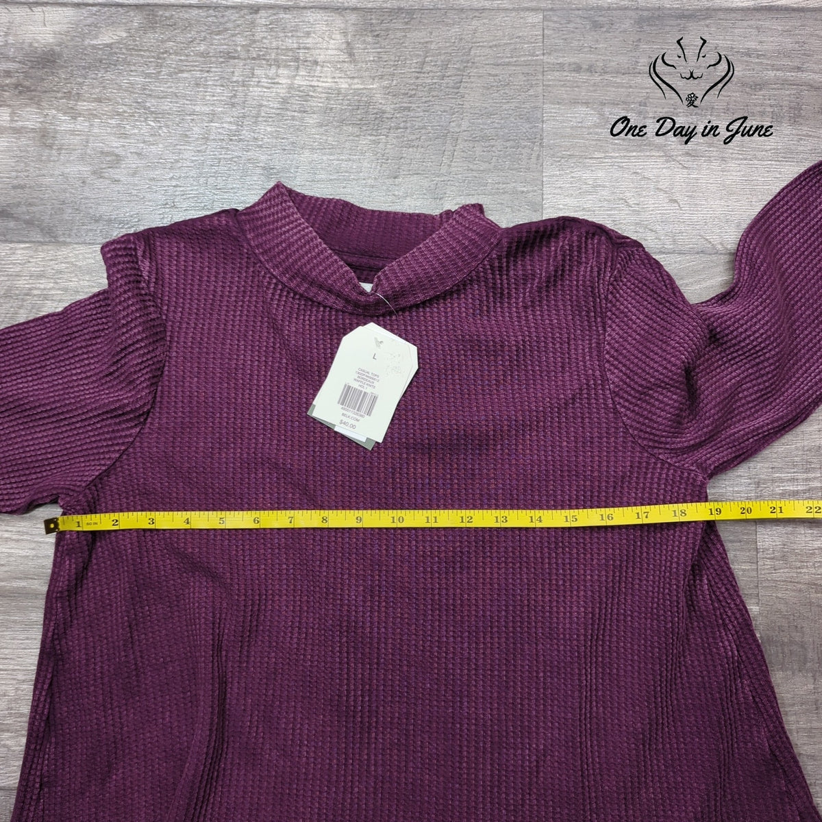 Wonderly Waffle Knit Long Sleeve Mock Neck Top Bordeaux Purple NWT Size L