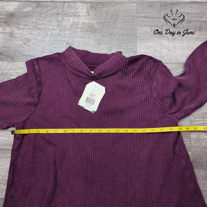 Wonderly Waffle Knit Long Sleeve Mock Neck Top Bordeaux Purple NWT Size L