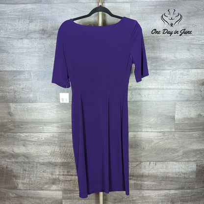 Connected Apparel Ruched Cowl Neck Sheath Dress Eggplant Purple NWT Size 6