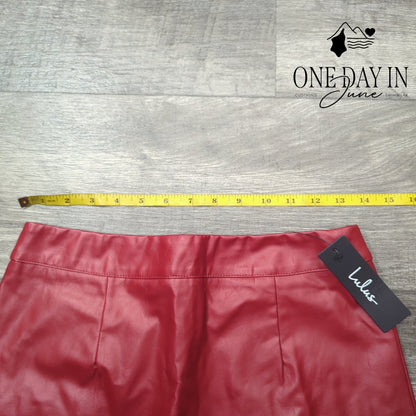 Lulus Faux Leather Mini Skirt Red High Waist Side Slit Vegan Leather NWT Size S