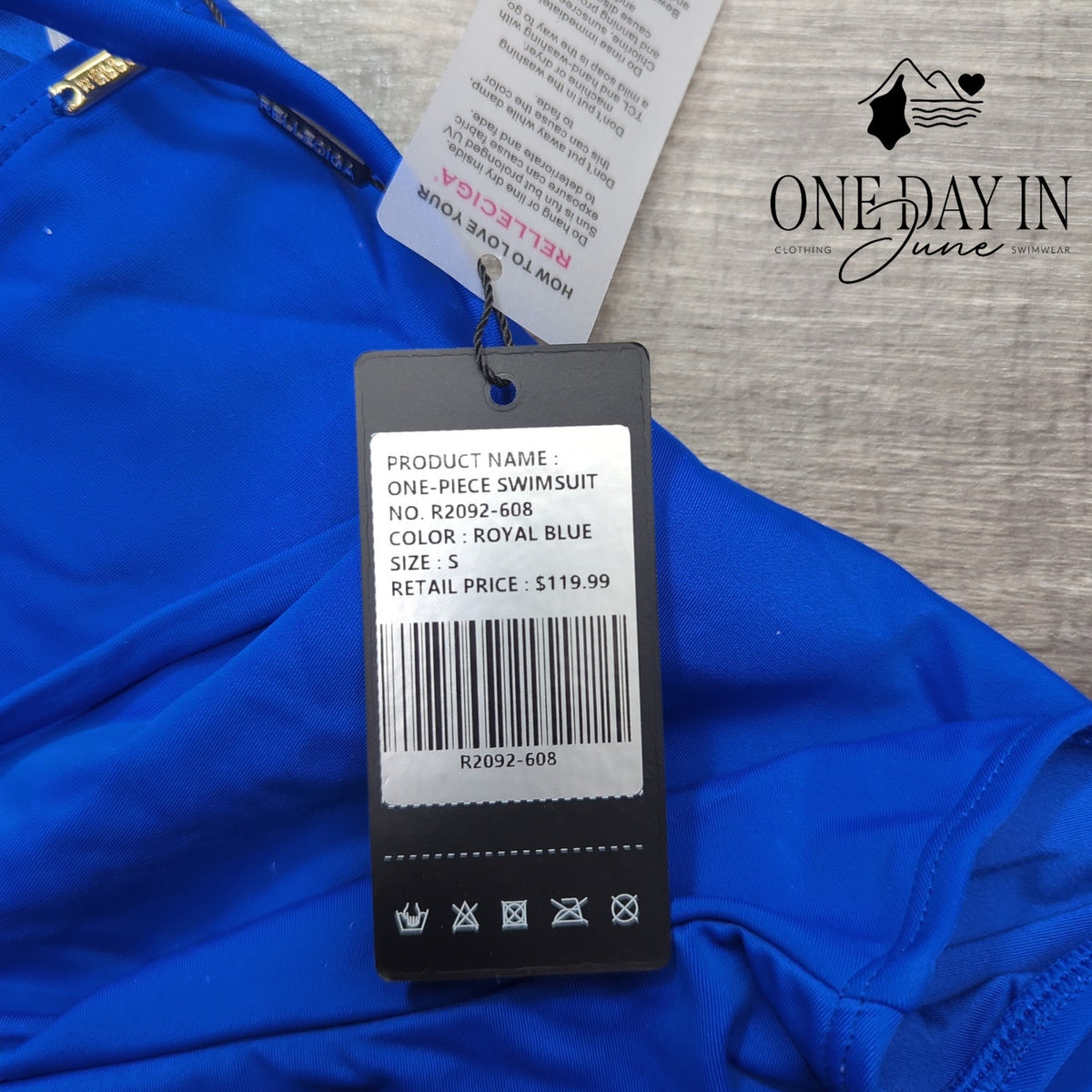 Relleciga Cheeky High Cut One Piece Swimsuit Royal Blue NWT Size S