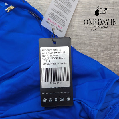 Relleciga Cheeky High Cut One Piece Swimsuit Royal Blue NWT Size S