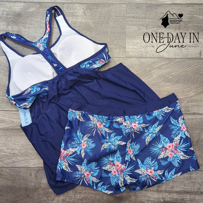 Yonique Double Up Boyshort Tankini Swimsuit Size XL
